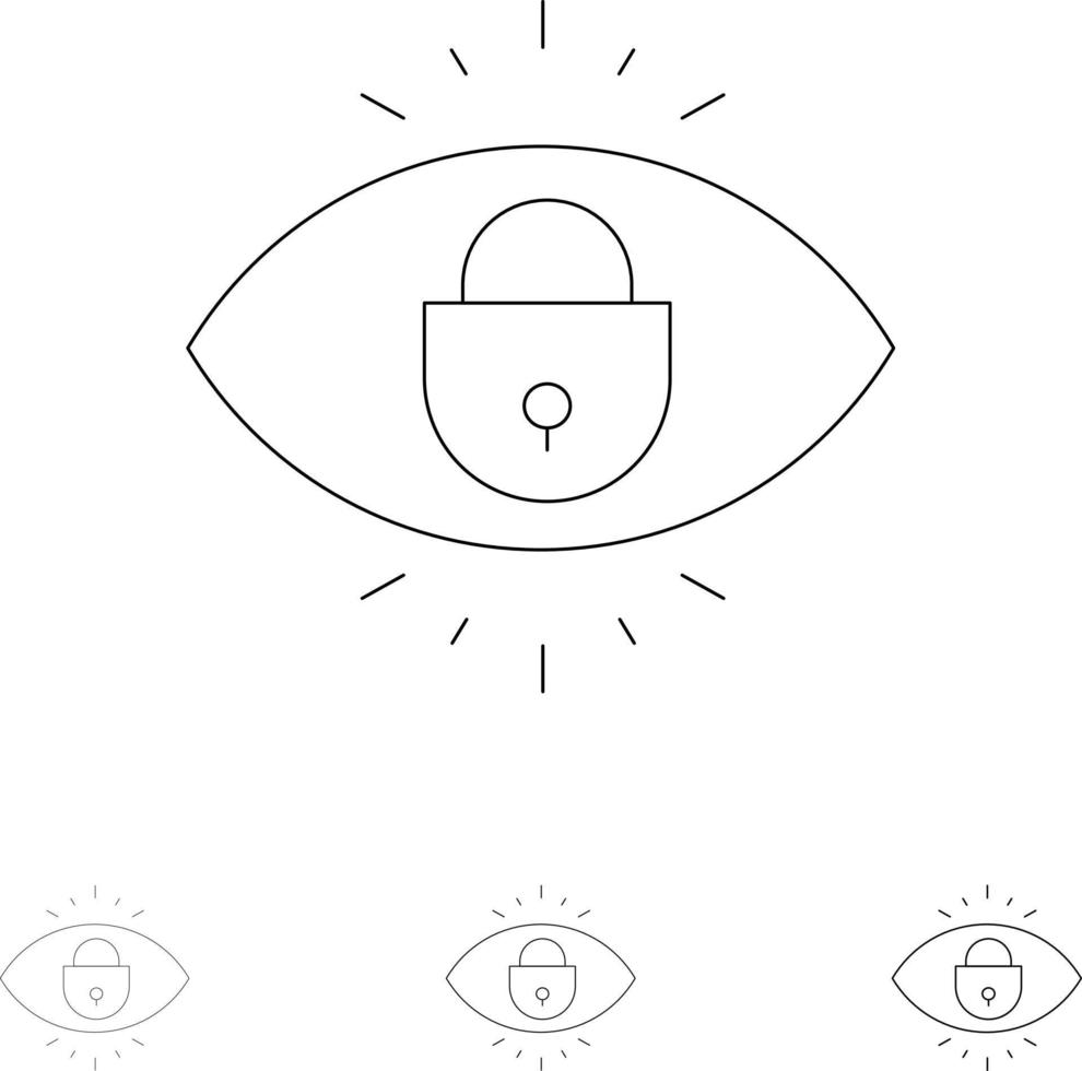 conjunto de iconos de línea negra delgada y audaz de candado de seguridad de Internet ocular vector