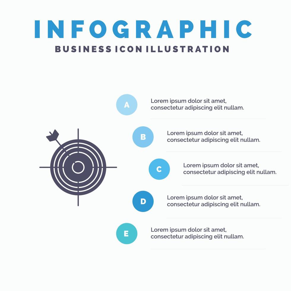 Focus Board Dart Arrow Target Solid Icon Infographics 5 Steps Presentation Background vector