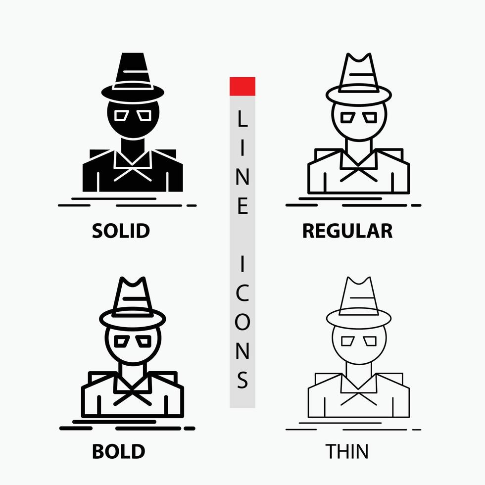 Detective. hacker. incognito. spy. thief Icon in Thin. Regular. Bold Line and Glyph Style. Vector illustration