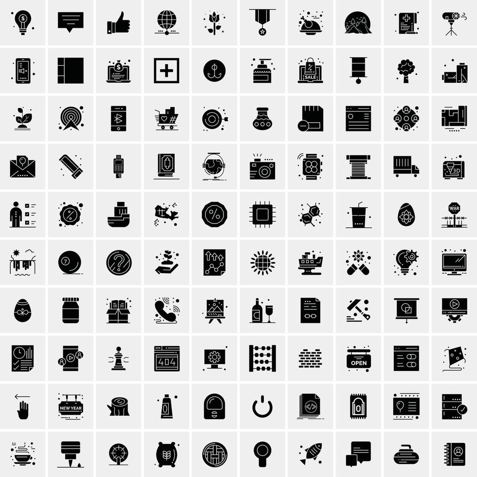 Set of 100 Business Solid Glyph icons vector