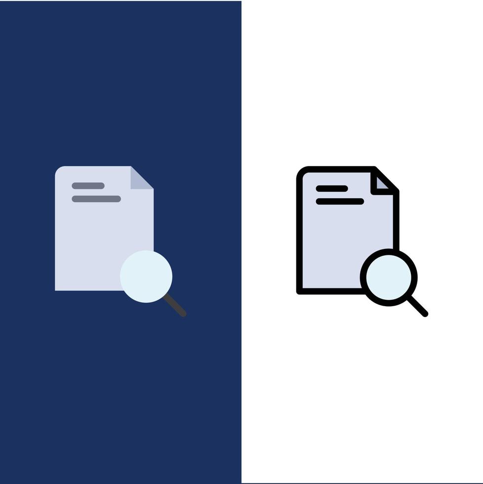 Search Research File Document  Icons Flat and Line Filled Icon Set Vector Blue Background