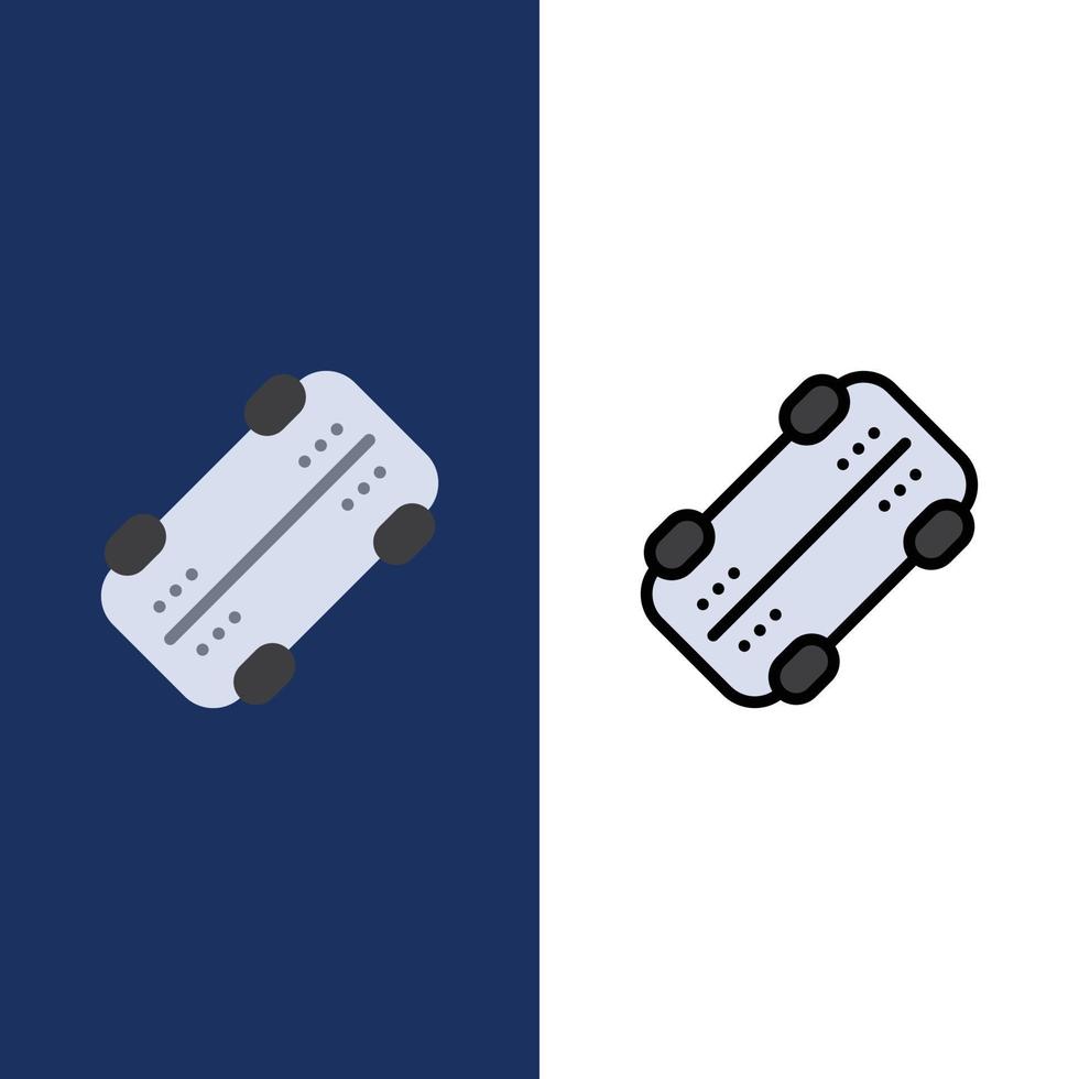 patineta patineta deporte iconos planos y llenos de línea conjunto de iconos vector fondo azul