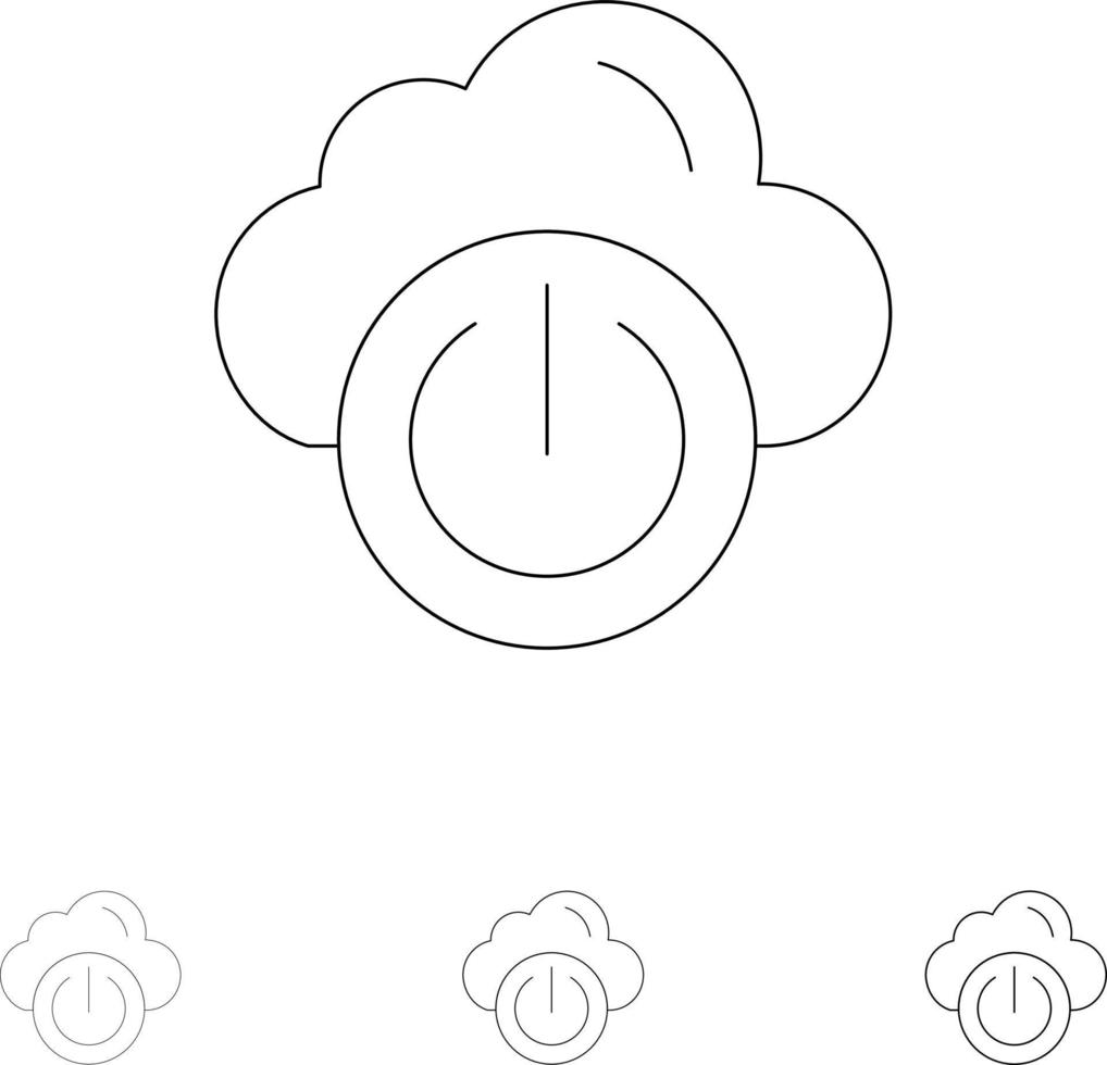 conjunto de iconos de línea negra en negrita y delgada de la red de energía en la nube vector