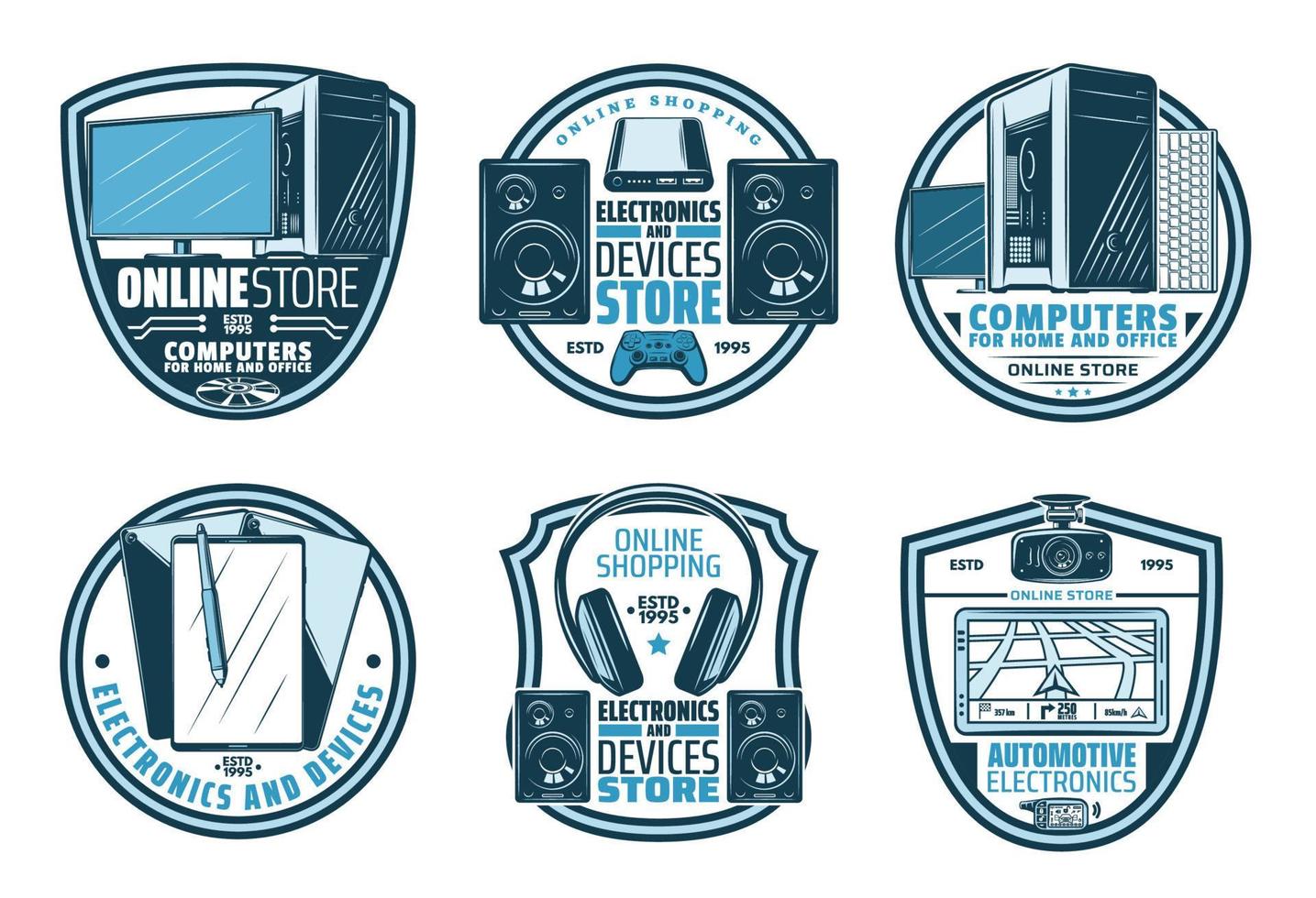 Electronic device retro badge of digital gadget vector