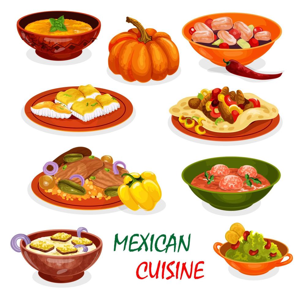 Mexican cuisine icon of dinner dish and appetizers vector