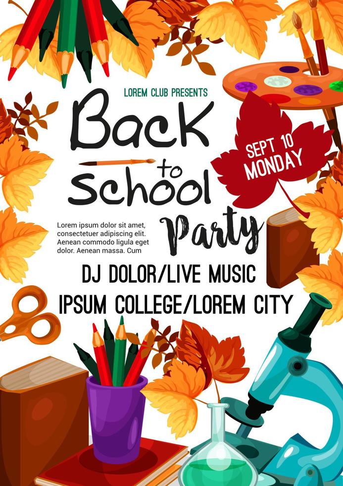 Back to School vector party invitation poster