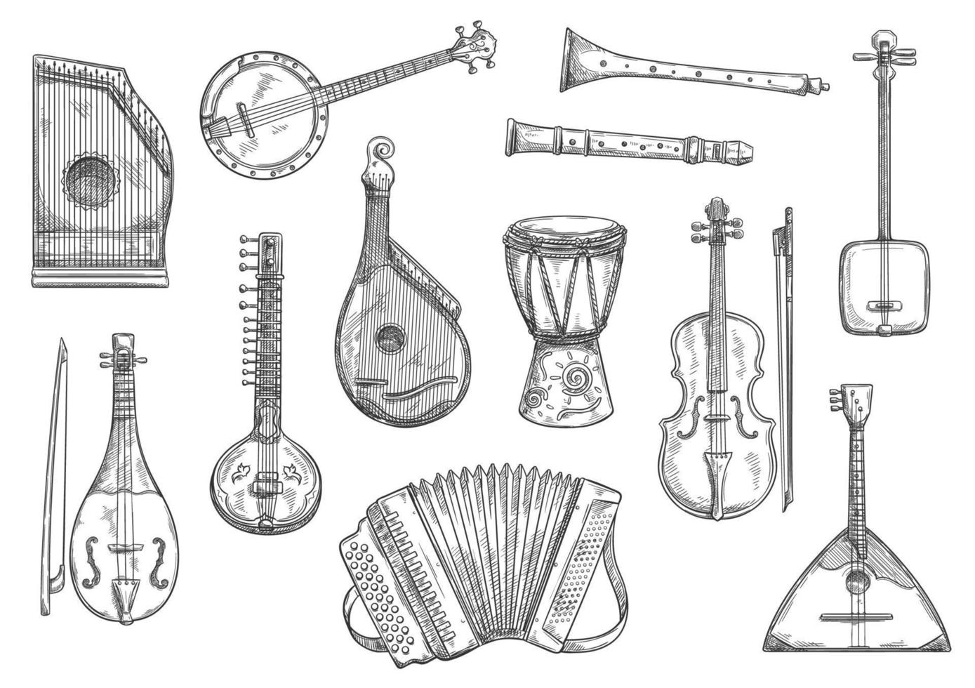 diseño de boceto de instrumentos musicales vectoriales vector