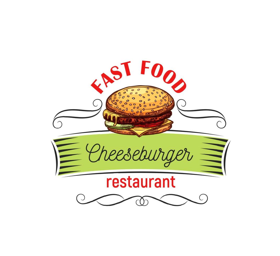 Appetizing cheeseburger for fast food design. vector