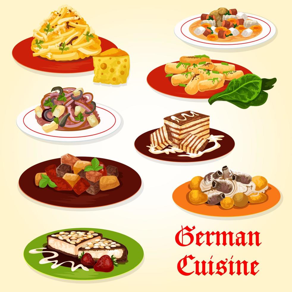 German cuisine icon of bavarian dinner with cake vector