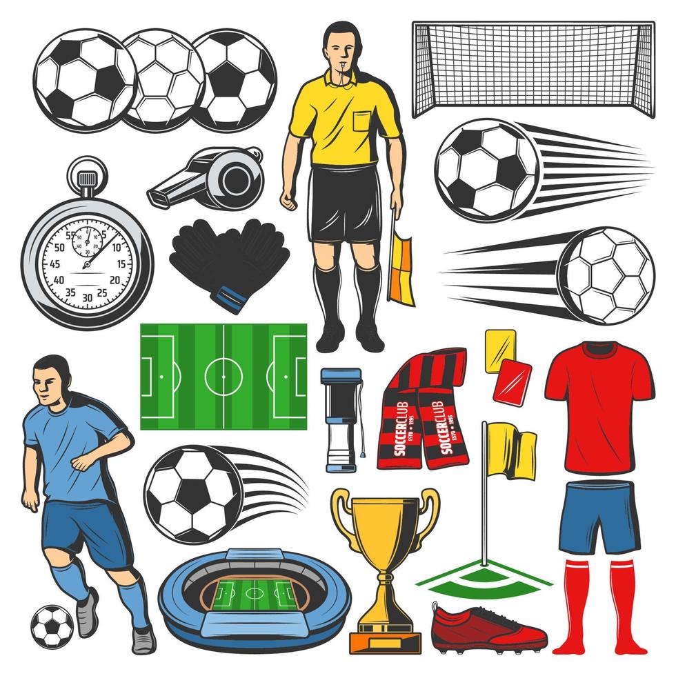 Vector items of football or soccer sport