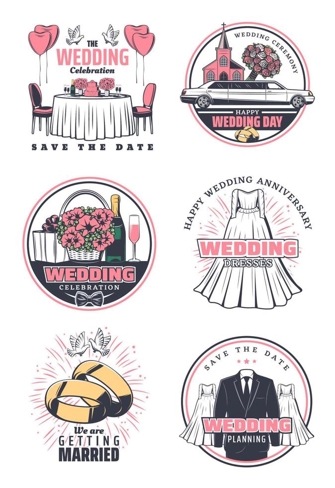 Wedding ceremony celebration retro icon design vector