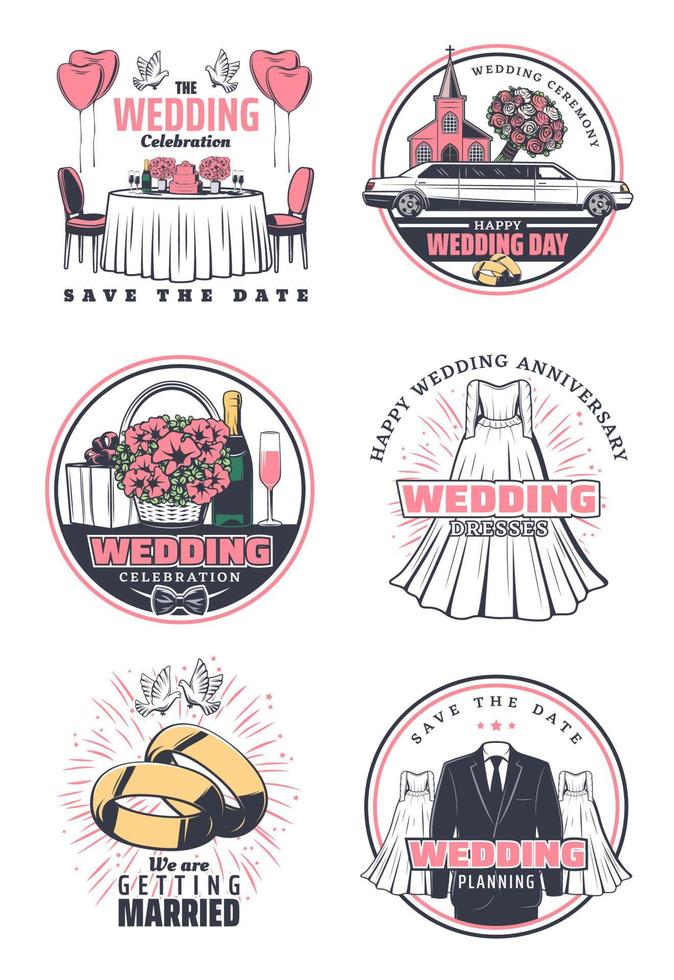 diseño de icono retro de celebración de ceremonia de boda vector