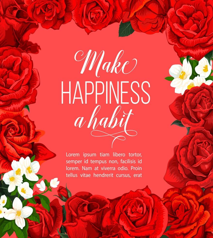 Rose flower frame border for floral greeting card vector