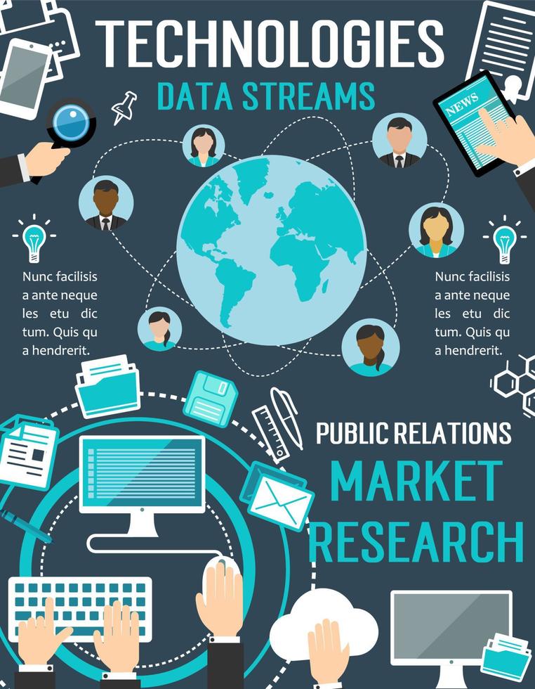 Technologies data streams vector digital poster