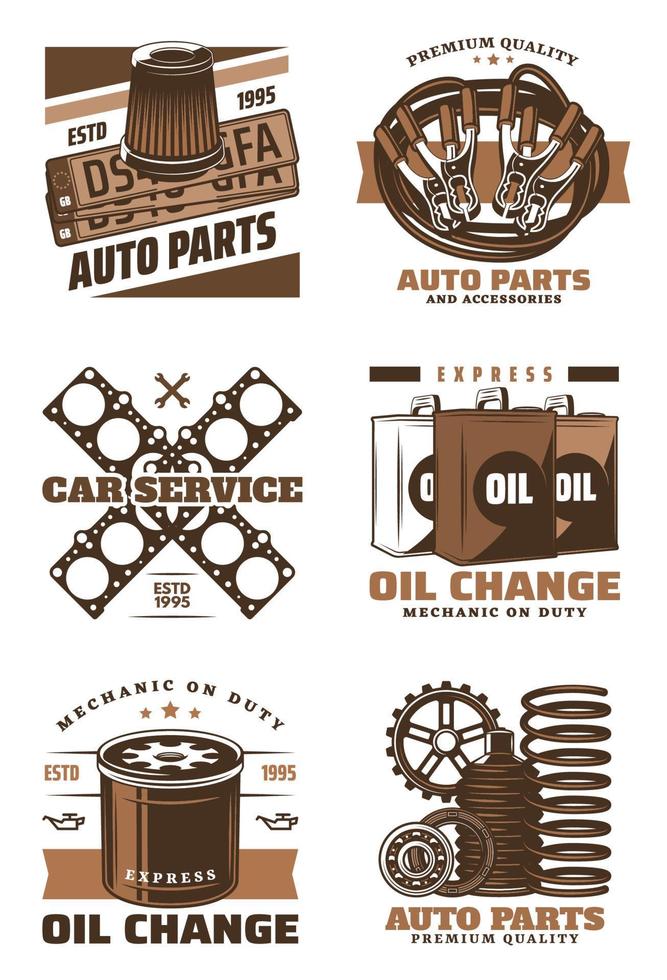 Car service retro icon with vintage auto parts vector