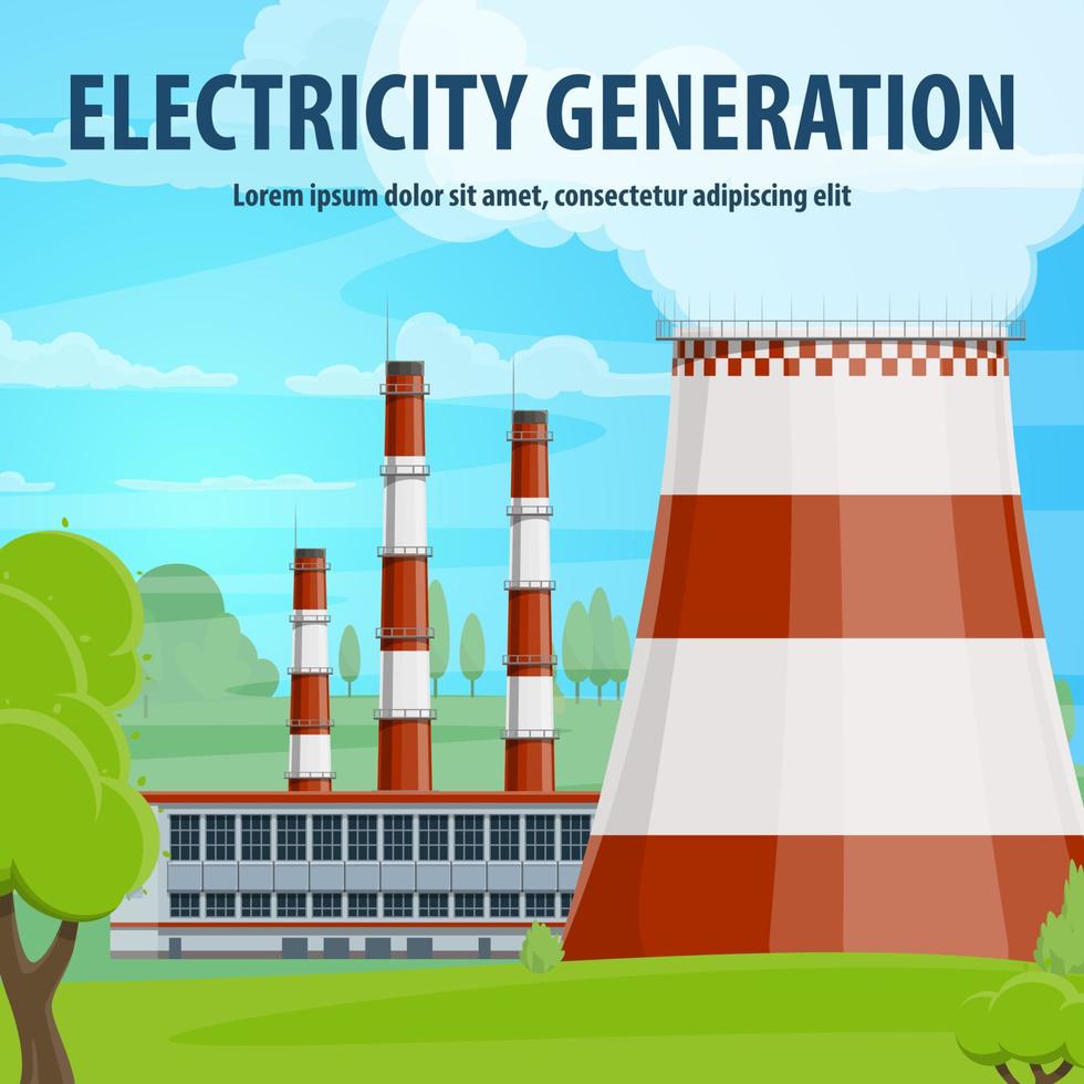 cartel de generación de electricidad con central eléctrica vector