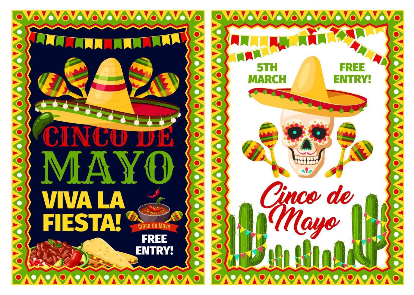 Cinco de Mayo mexican holiday card of fiesta party vector