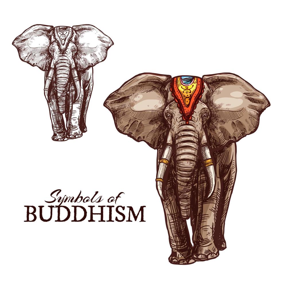 Indian elephant sketch of buddhism religion animal vector