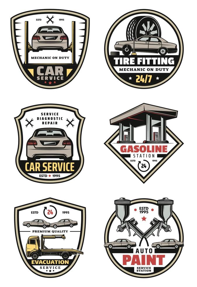 iconos retro vectoriales para el servicio de automóviles vector