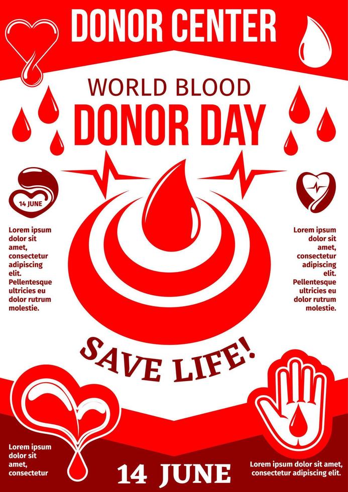 Blood drop with heart poster for World Donor Day vector