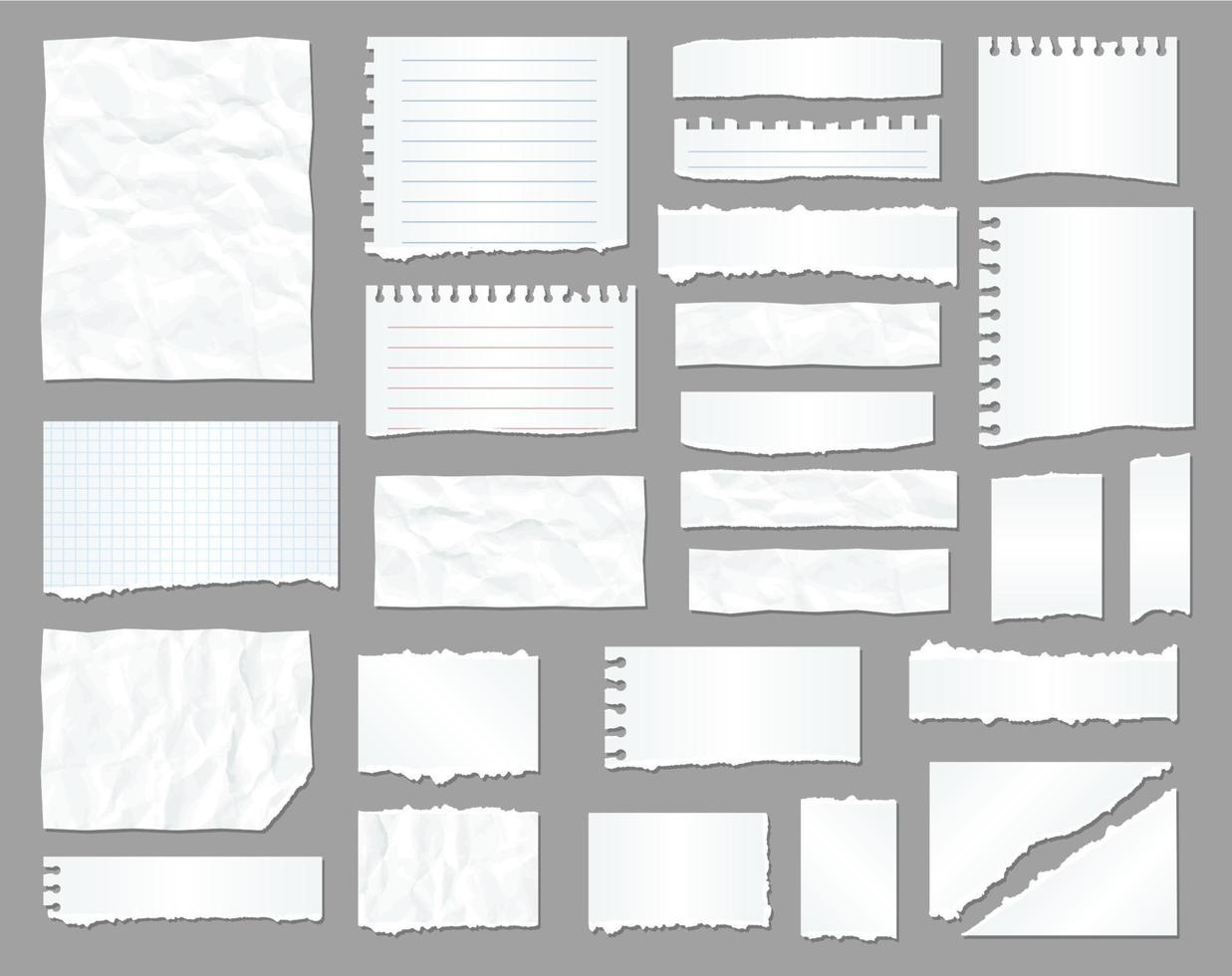 papel rasgado blanco, pedazos de papel rasgado, hoja arrugada vector