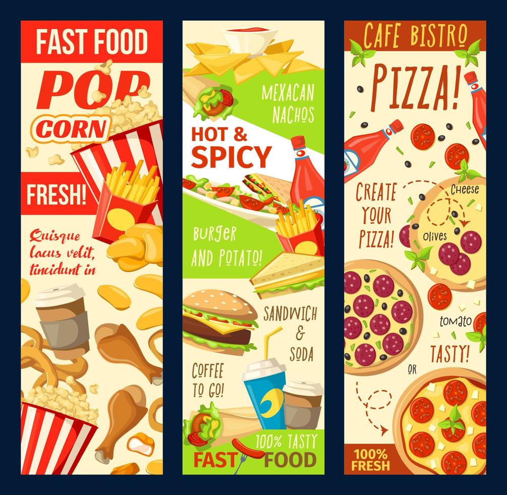 banners de vector de menú de restaurante de comida rápida