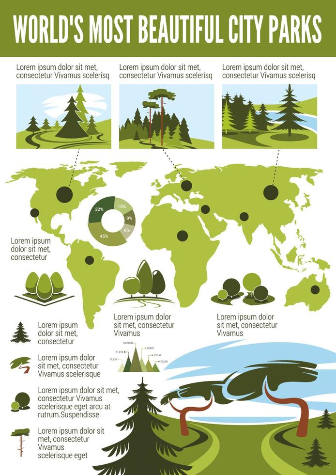 infografía de diseño de paisaje con mapa de parque de la ciudad vector