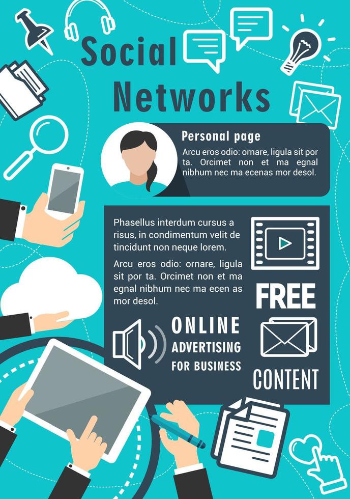 Social network communication vector poster