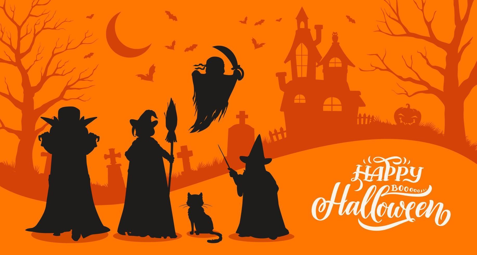 Halloween monster character silhouettes background vector
