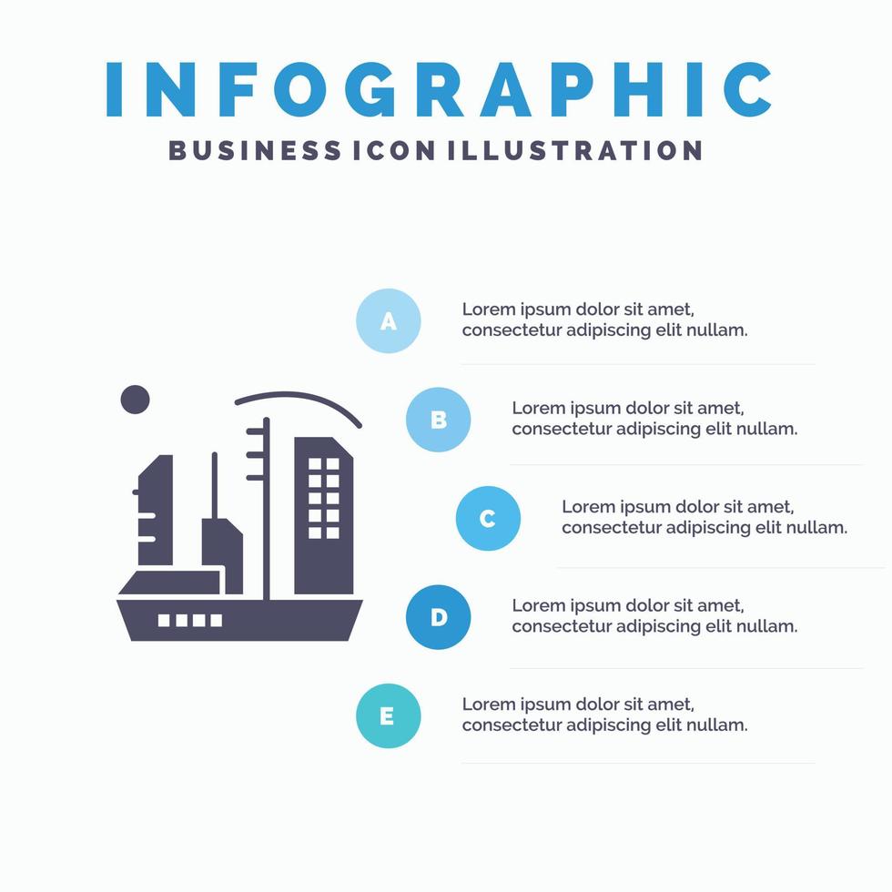 ciudad colonización colonia cúpula expansión sólido icono infografía 5 pasos presentación antecedentes vector