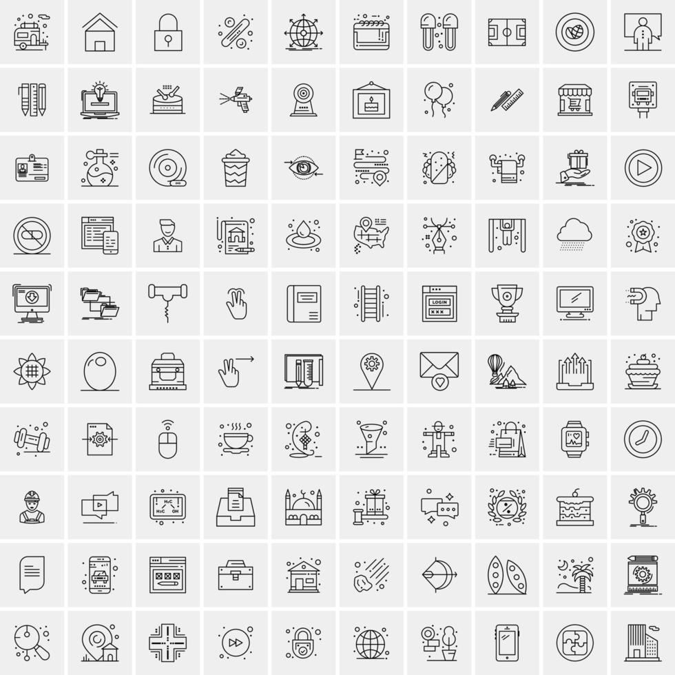 paquete de 100 iconos de líneas universales para móviles y web vector