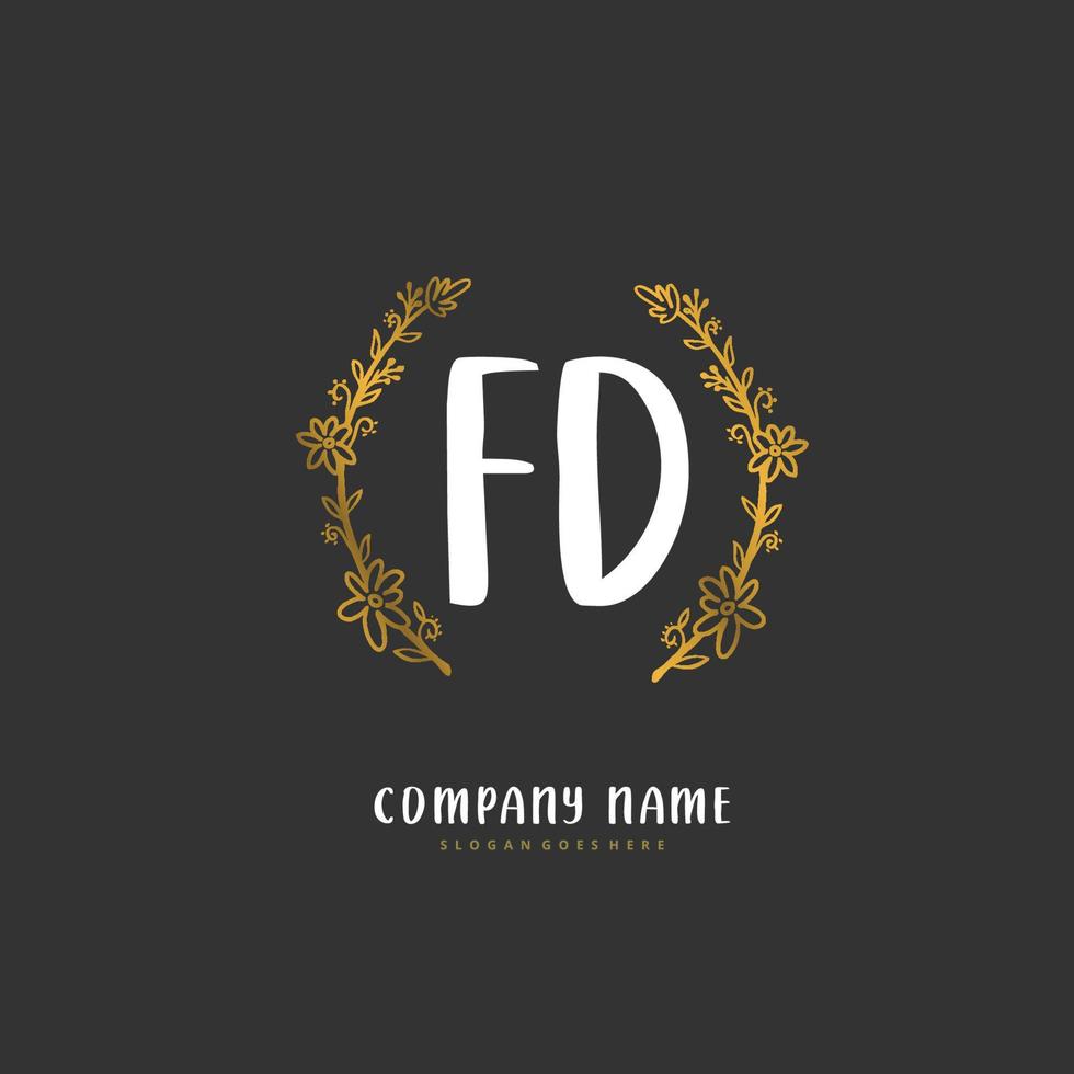 fd escritura a mano inicial y diseño de logotipo de firma con círculo. hermoso diseño de logotipo escrito a mano para moda, equipo, boda, logotipo de lujo. vector