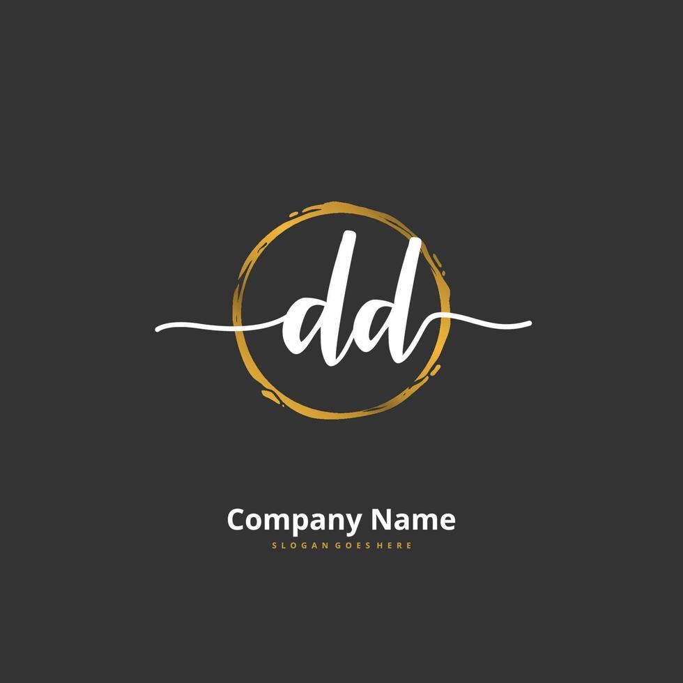 dd escritura a mano inicial y diseño de logotipo de firma con círculo. hermoso diseño de logotipo escrito a mano para moda, equipo, boda, logotipo de lujo. vector