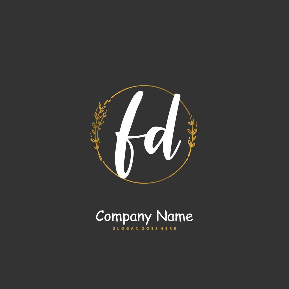 FD Initial handwriting and signature logo design with circle. Beautiful design handwritten logo for fashion, team, wedding, luxury logo. vector