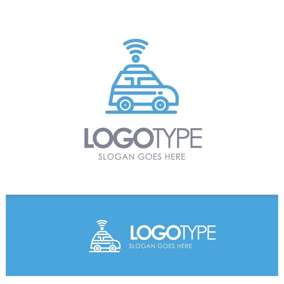 logotipo de contorno azul del mapa de ubicación del coche con lugar para el eslogan vector