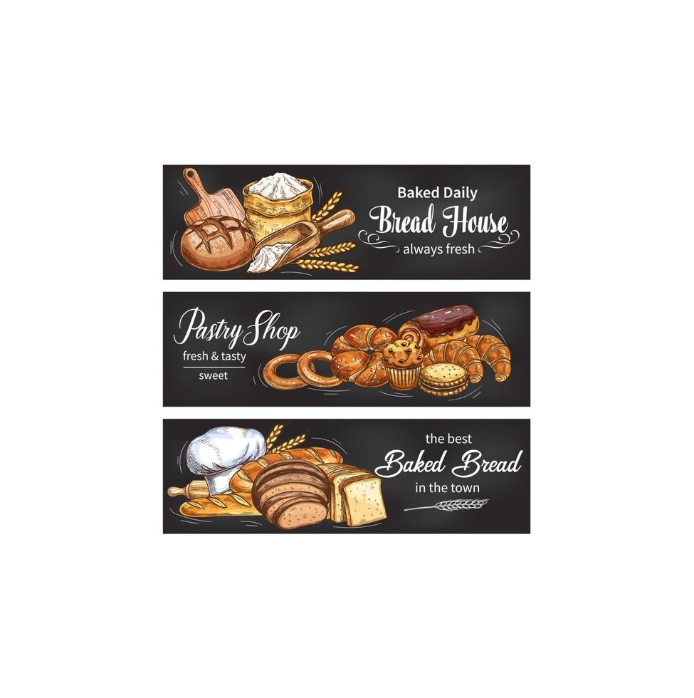 Bread and bun banner for bakery shop template vector