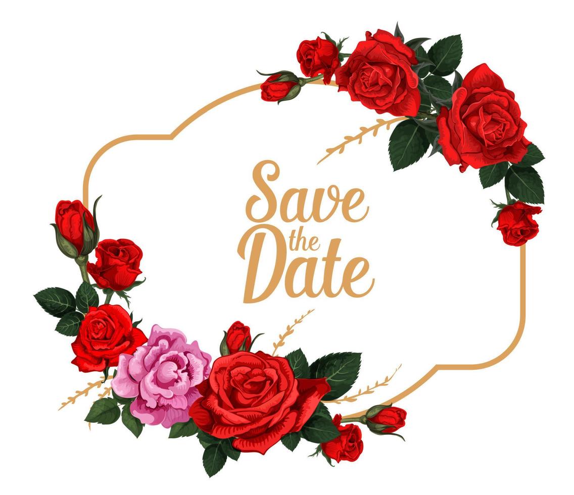 Save the Date rose flower wedding invitation card vector