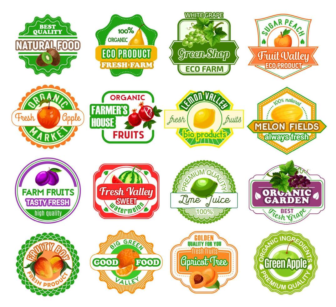 Vector labels tropical exotic fruit juice icons