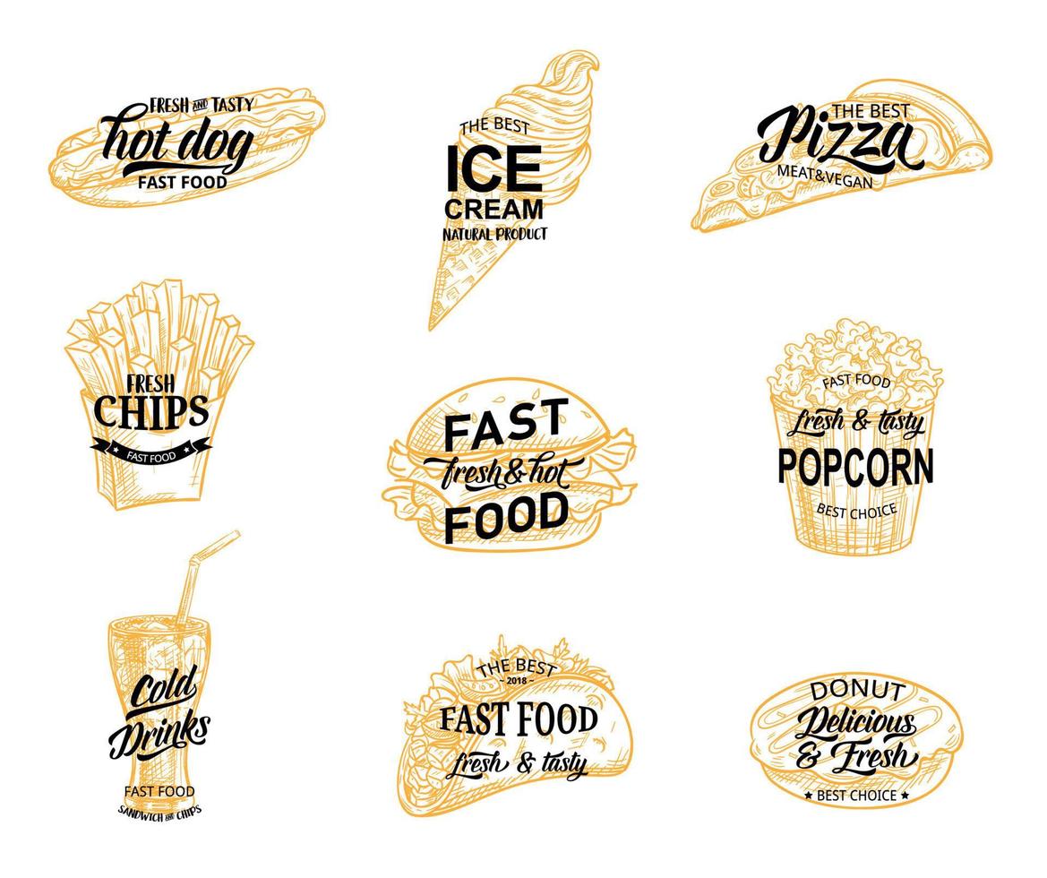 Fast food restaurant icon of meal and drink sketch vector