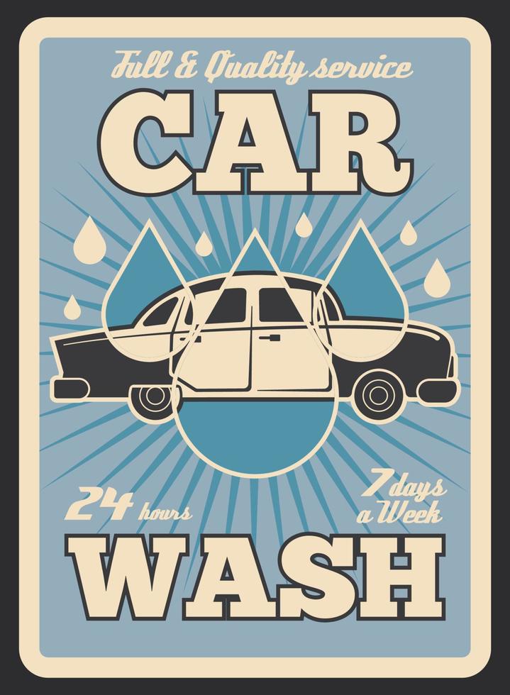 cartel retro del vector del servicio de lavado de coches