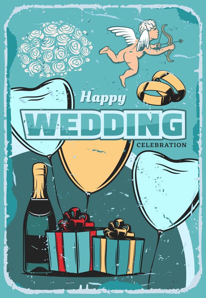 diseño de tarjeta de felicitación vintage de ceremonia de boda vector