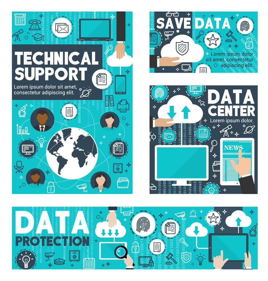 banner de soporte técnico y almacenamiento de datos en la nube vector