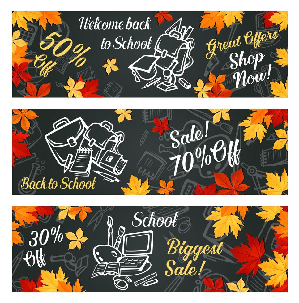 Back to School vector sale promo banners