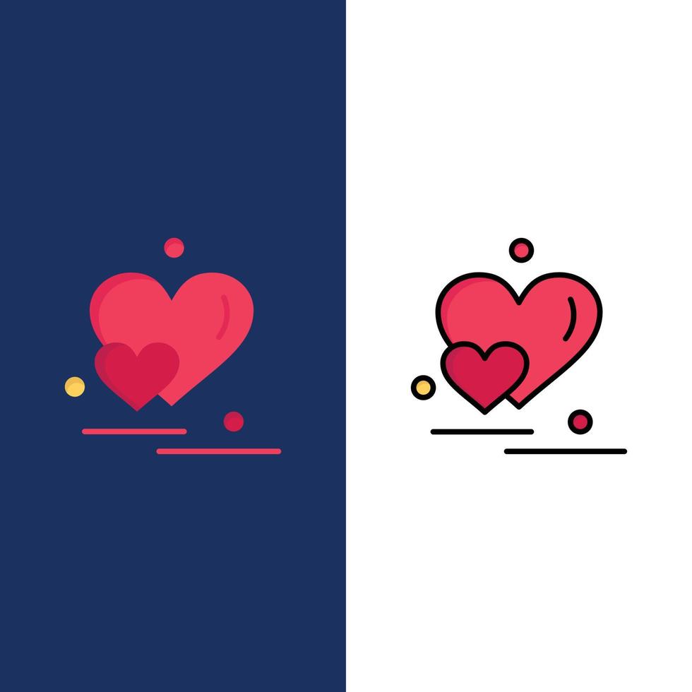 corazón amor pareja san valentín saludos iconos planos y llenos de línea conjunto de iconos vector fondo azul