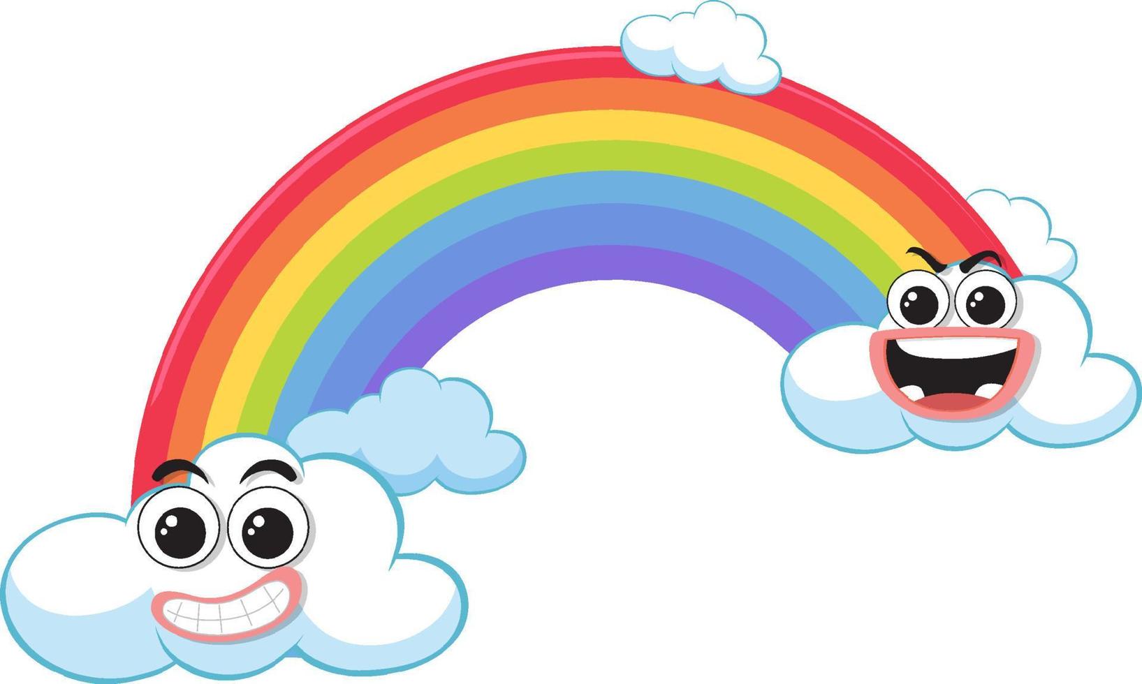 arco iris con nubes en estilo de dibujos animados vector