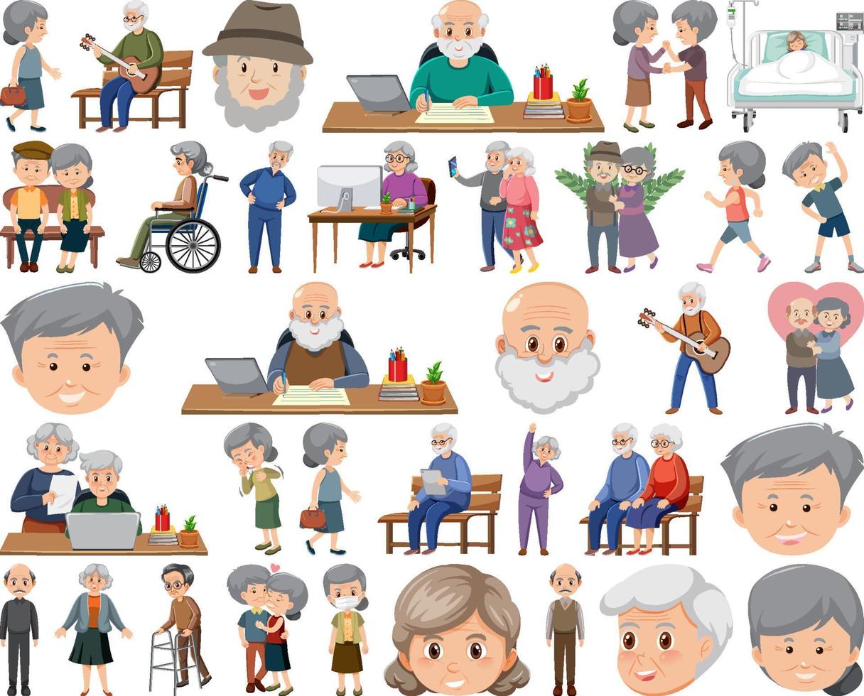 Collection of elderly people icons vector