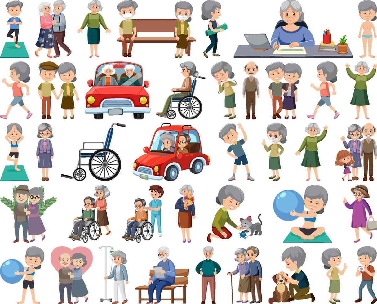 Collection of elderly people icons vector