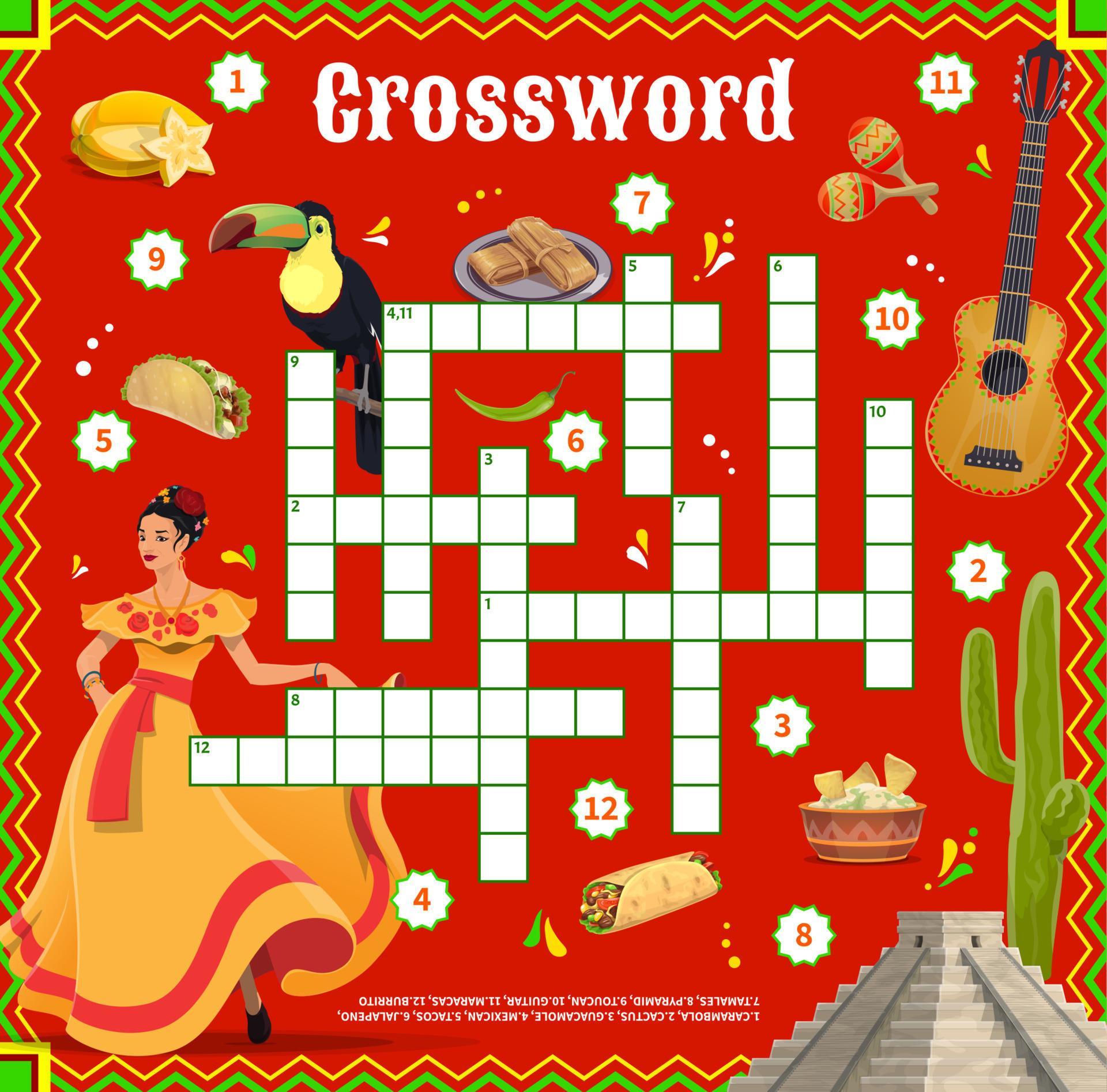 Crossword puzzle game, Mexican food and objects 13173764 Vector Art at