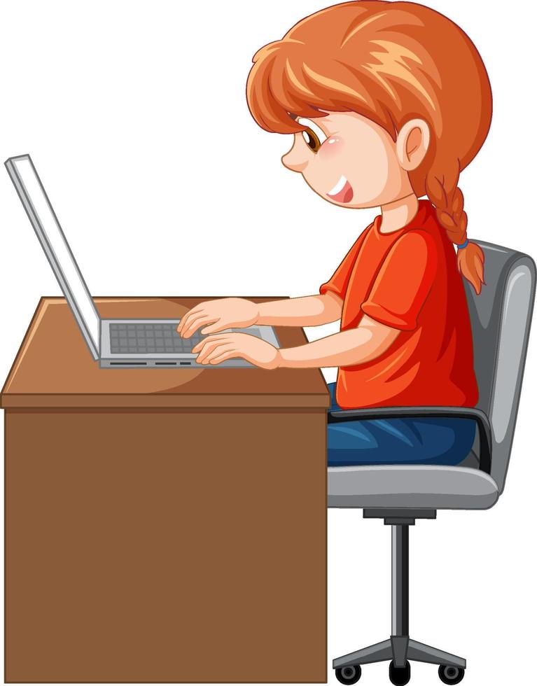 A girl using laptop cartoon vector