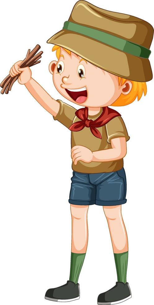 Cute camping boy cartoon character vector